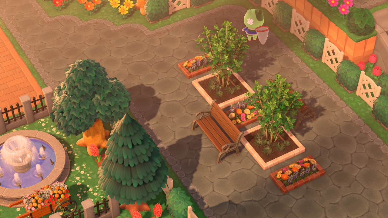 Parque con canteros y bancos de plaza